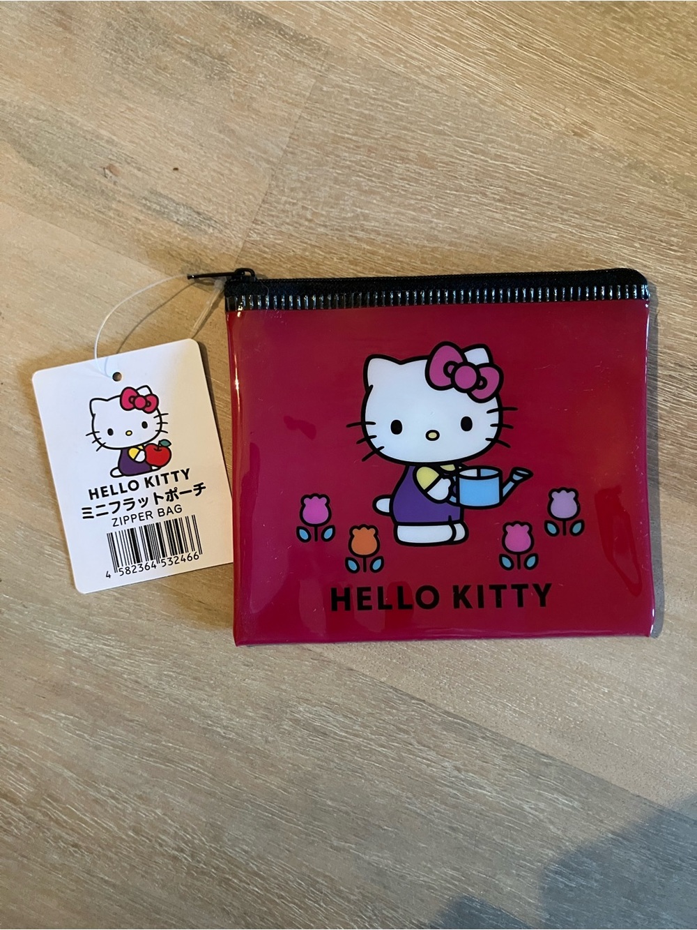 RARE Hello Kitty Sanrio Red Zipper Flat Pouch